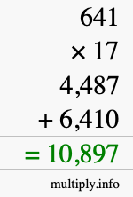 How to calculate 641 times 17 using long multiplication