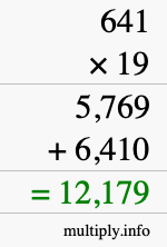 How to calculate 641 times 19 using long multiplication