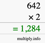 How to calculate 642 times 2 using long multiplication