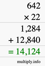 How to calculate 642 times 22 using long multiplication How to calculate 642 times 22 using long multiplication