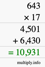 How to calculate 643 times 17 using long multiplication How to calculate 643 times 17 using long multiplication
