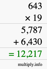 How to calculate 643 times 19 using long multiplication