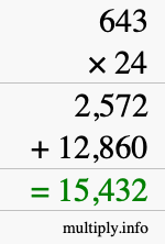 How to calculate 643 times 24 using long multiplication
