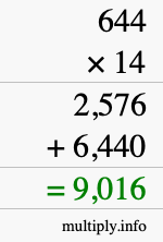 How to calculate 644 times 14 using long multiplication