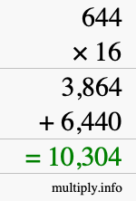 How to calculate 644 times 16 using long multiplication How to calculate 644 times 16 using long multiplication