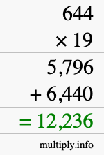 How to calculate 644 times 19 using long multiplication
