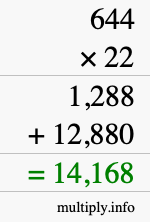 How to calculate 644 times 22 using long multiplication How to calculate 644 times 22 using long multiplication