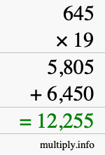 How to calculate 645 times 19 using long multiplication