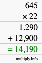 How to calculate 645 times 22 using long multiplication How to calculate 645 times 22 using long multiplication