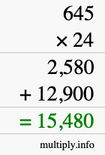 How to calculate 645 times 24 using long multiplication How to calculate 645 times 24 using long multiplication
