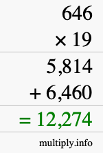 How to calculate 646 times 19 using long multiplication