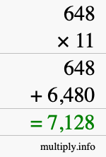 How to calculate 648 times 11 using long multiplication How to calculate 648 times 11 using long multiplication