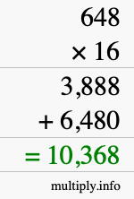How to calculate 648 times 16 using long multiplication How to calculate 648 times 16 using long multiplication