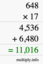 How to calculate 648 times 17 using long multiplication