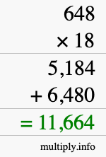 How to calculate 648 times 18 using long multiplication