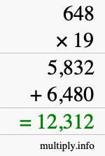 How to calculate 648 times 19 using long multiplication How to calculate 648 times 19 using long multiplication