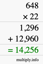 How to calculate 648 times 22 using long multiplication How to calculate 648 times 22 using long multiplication