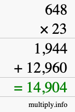 How to calculate 648 times 23 using long multiplication