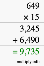 How to calculate 649 times 15 using long multiplication How to calculate 649 times 15 using long multiplication
