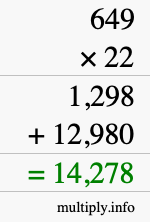 How to calculate 649 times 22 using long multiplication How to calculate 649 times 22 using long multiplication