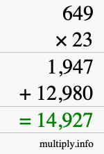 How to calculate 649 times 23 using long multiplication How to calculate 649 times 23 using long multiplication