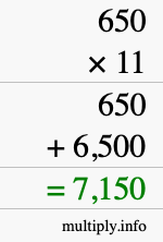 How to calculate 650 times 11 using long multiplication How to calculate 650 times 11 using long multiplication