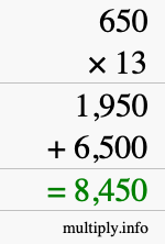 How to calculate 650 times 13 using long multiplication How to calculate 650 times 13 using long multiplication