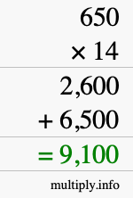 How to calculate 650 times 14 using long multiplication How to calculate 650 times 14 using long multiplication