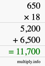 How to calculate 650 times 18 using long multiplication