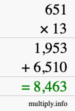How to calculate 651 times 13 using long multiplication