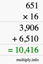 How to calculate 651 times 16 using long multiplication How to calculate 651 times 16 using long multiplication
