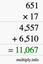 How to calculate 651 times 17 using long multiplication