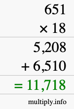 How to calculate 651 times 18 using long multiplication