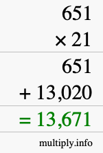 How to calculate 651 times 21 using long multiplication How to calculate 651 times 21 using long multiplication