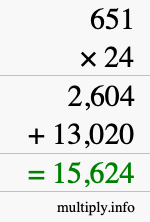 How to calculate 651 times 24 using long multiplication