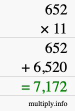 How to calculate 652 times 11 using long multiplication How to calculate 652 times 11 using long multiplication