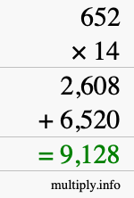 How to calculate 652 times 14 using long multiplication How to calculate 652 times 14 using long multiplication