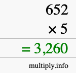 How to calculate 652 times 5 using long multiplication How to calculate 652 times 5 using long multiplication