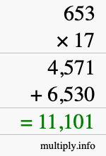 How to calculate 653 times 17 using long multiplication How to calculate 653 times 17 using long multiplication