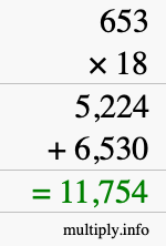 How to calculate 653 times 18 using long multiplication