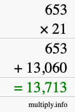 How to calculate 653 times 21 using long multiplication How to calculate 653 times 21 using long multiplication