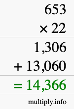 How to calculate 653 times 22 using long multiplication How to calculate 653 times 22 using long multiplication