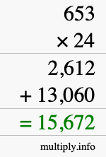 How to calculate 653 times 24 using long multiplication