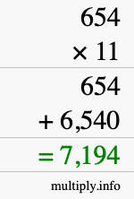 How to calculate 654 times 11 using long multiplication How to calculate 654 times 11 using long multiplication