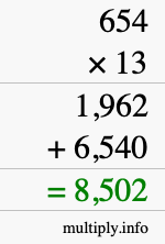 How to calculate 654 times 13 using long multiplication How to calculate 654 times 13 using long multiplication