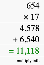How to calculate 654 times 17 using long multiplication How to calculate 654 times 17 using long multiplication