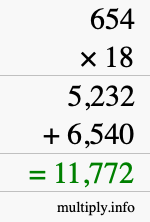 How to calculate 654 times 18 using long multiplication