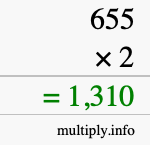 How to calculate 655 times 2 using long multiplication How to calculate 655 times 2 using long multiplication
