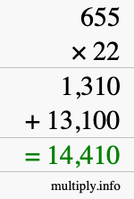 How to calculate 655 times 22 using long multiplication How to calculate 655 times 22 using long multiplication
