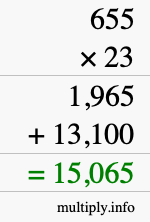 How to calculate 655 times 23 using long multiplication How to calculate 655 times 23 using long multiplication